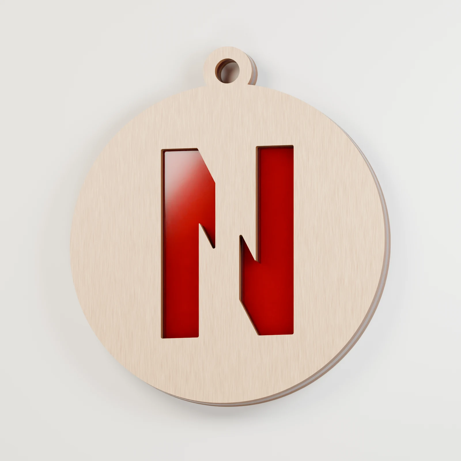 Letter N decoration — red acrylic