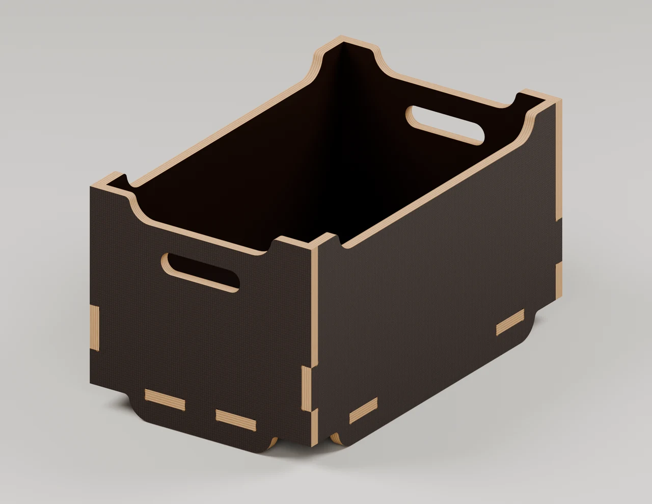 Medium gear crate in dark buffalo board — concept render