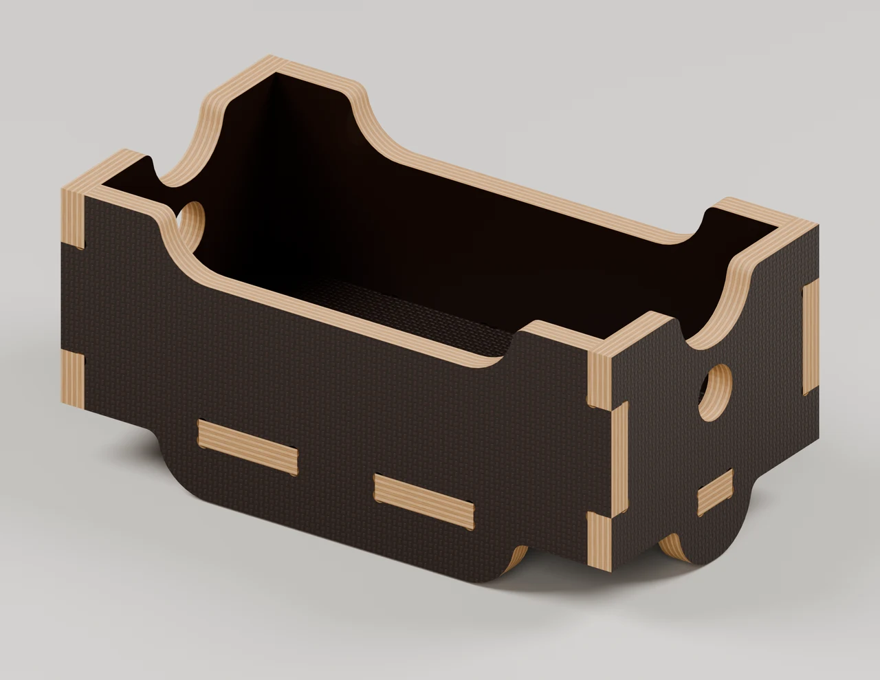 Small organiser crate in dark buffalo board — concept render